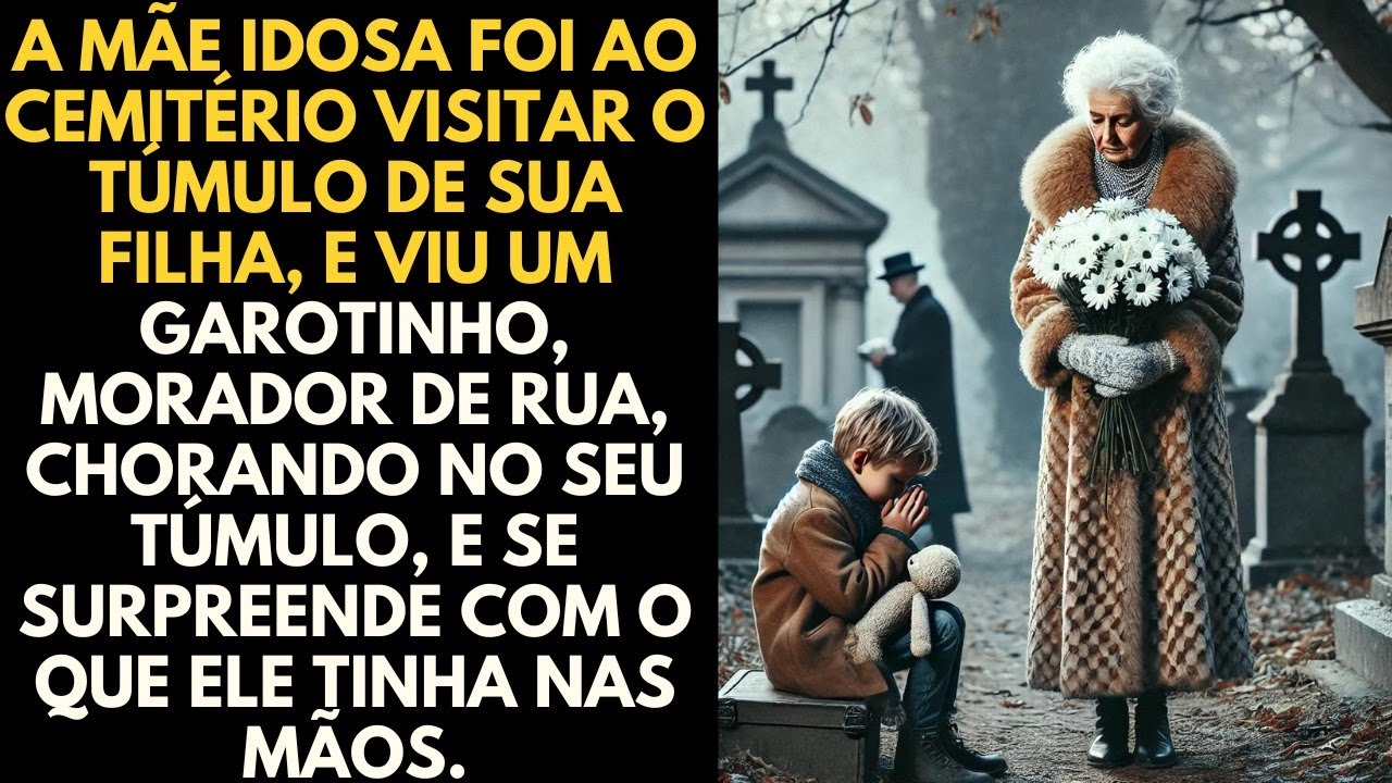 A senhora idosa foi ao cemitério, para visitar o túmulo de sua filha, e viu um garotinho