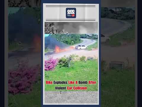 Car-Bike Collision: Motorcycle Bursts Into Flames, 2 Dead | Brazil Road Accident | CCTV Video