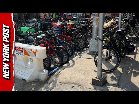 NYC block taken over by migrant workers for delivery bike parking