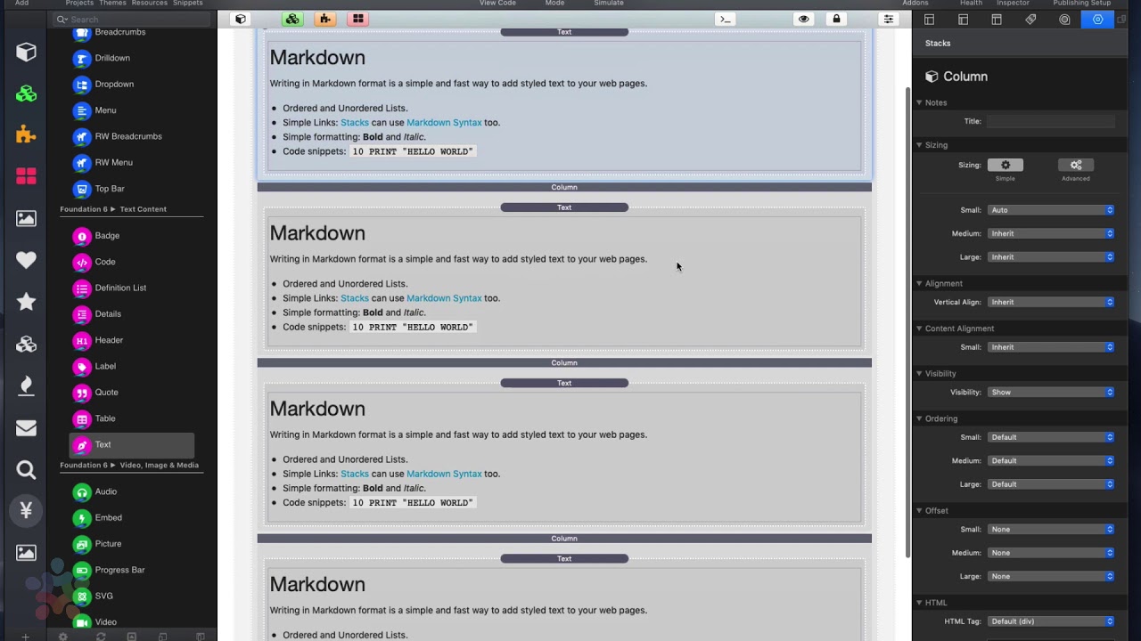 Columns Pro in Foundation 6 Stacks