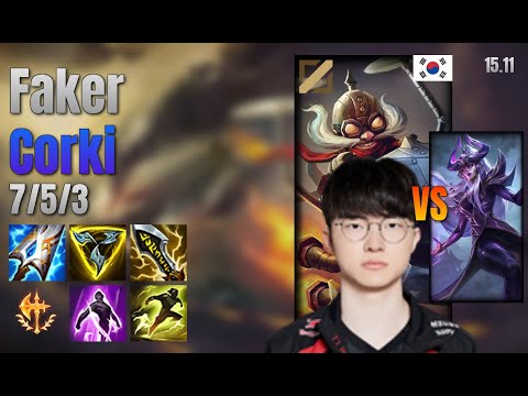 Faker Mid Corki vs Syndra lol KR solo rank Full Game 15.11 | 페이커 코르키 vs 신드라