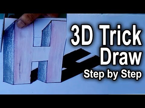 How to easy drawing  3d H letter-very easy 3D floating letter H-3D floating letter H step by step