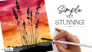 🤫 The Easiest Way to Paint a Glowing Sunset Silhouette (Beginner Friendly Step-by-Step Watercolor!)