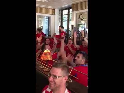 Croats and Spaniards singing together ahead of the match