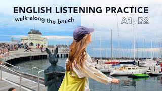 English Listening Practice | Walk along St Kilda beach on a hot day in Melbourne, Australia
