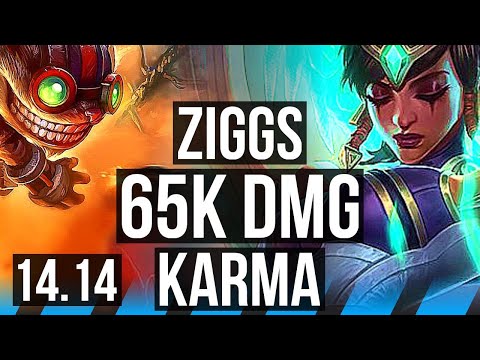 ZIGGS vs KARMA (MID) | 65k DMG, 1300+ games, Legendary, 15/5/12 | EUNE Master | 14.14