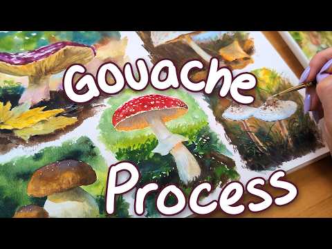 🎨 Painting Mushrooms with gouache!🍄 Paint-along + chat about Process, Technique & Workflow
