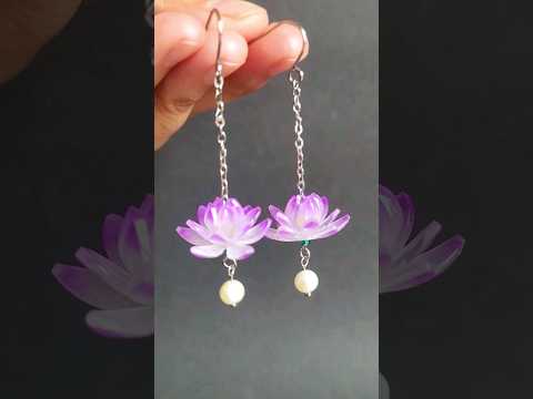 Handmade Shrink Plastic Purple Water Lilies Earrings #earrings #waterlily #art #jewellery #handmade