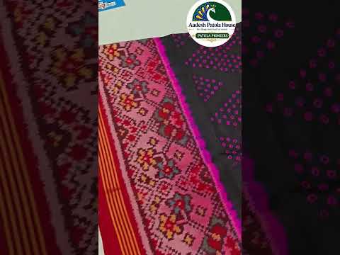 Red & Black Patola Bandhej Single Ikat Chaniya Choli Dupatta 8 Ply Silk