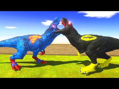 2x SUPERMAN T-REX vs 2x BATMAN T-REX vs 2x HULK T-REX DEATH RUN - Animal Revolt Battle Simulator