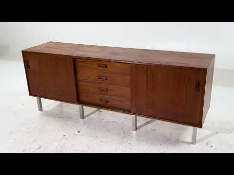 Dux Style Mid Century Teak and Chrome Danish Sliding Door Credenza