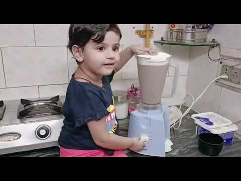 Chocolate shake by this little one ❤️ #cooking #kid #cutebaby