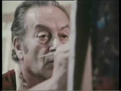 Renato Guttuso dipinge i peperoni, 1975. Guttuso performing the paint of peppers.