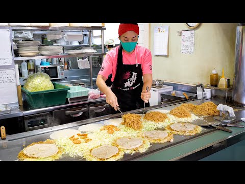 Hiroshima) ¡Impactante teppanyaki enorme! La vívida manipulación colaborativa de pedidos de la casera 丨 Comida callejera japonesa