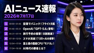【AIニュース速報】2026年7月17日｜空港でパニック！フライト欠航・OpenAI「GPT-5.6」登場！・旅行予約の衝撃！8割削減！・スマホ消滅！？XR×AIの衝撃！ ほか