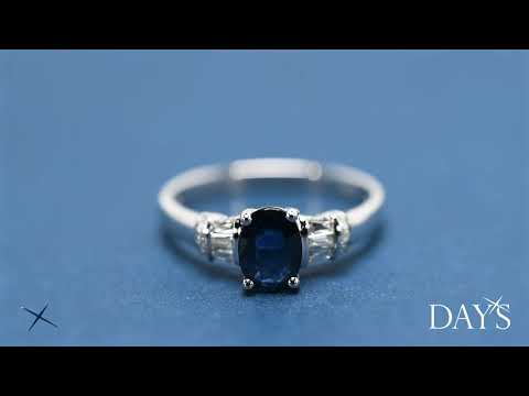Oval Sapphire Ring in 10kt White Gold with Baguette Diamonds (1/7ct tw)