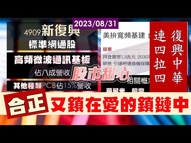 08/31【甜心盤後影音】復興中華連四拉四．合正又鎖在愛的鎖鏈中