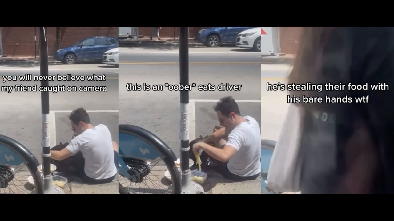 Uber Eats Driver caught stealing large portion of customer's food.Has a stapler to close up the bag.