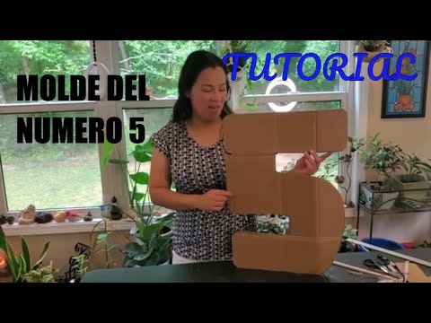 Number 5 template made of cardboard. How to draw it to make a 3D piñata. TUTORIAL