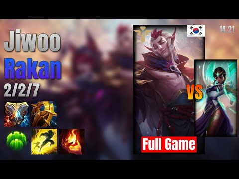 Jiwoo Support Rakan vs Karma lol KR solo rank Full Game 14.21