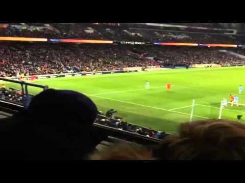 A Liverpool fan in the Man City end could not contain himself for Martin Skrtel goal