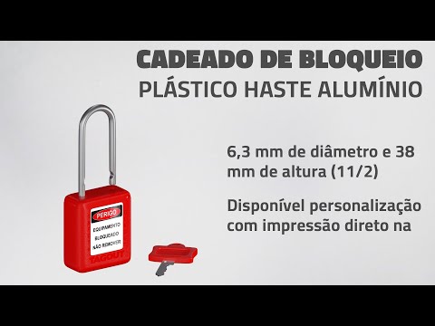Vídeo Cadeado de Bloqueio Plástico Haste Inox 6,3 mm de diâmetro e 50 mm de altura (2