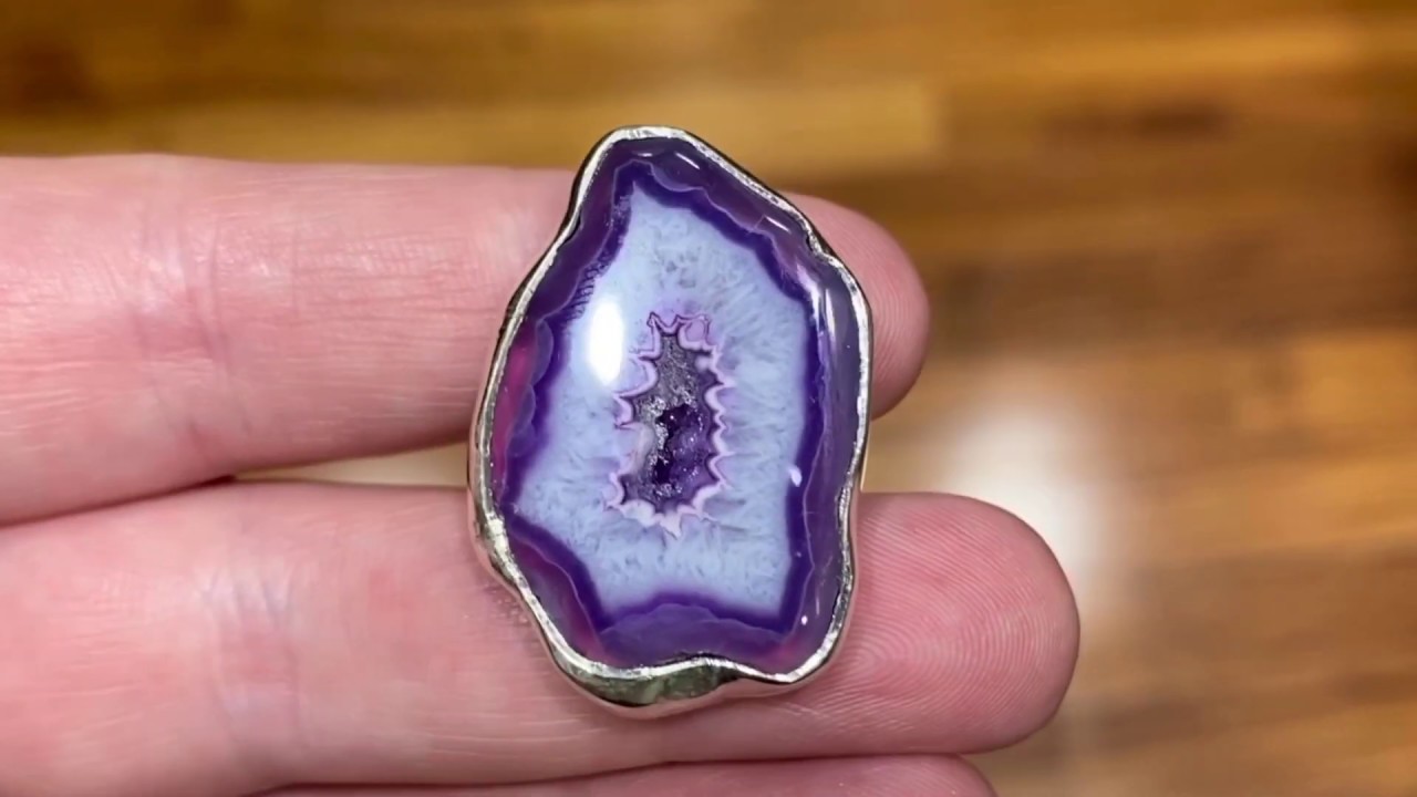 Purple Agate Geode Crystal Ring