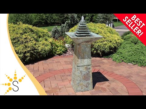 Sunnydaze Layered Slate Pyramid Outdoor Water Fountain With Led 40 Sunnydaze Layered Slate Pyramid Outdoor Water Fountain With Led 40 Inch