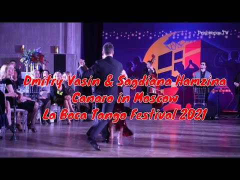  Dmitry Vasin  and  Sagdiana Hamzina  are  dancing  to  a  nontraditional song  at  La Boca Tango Festival  in  2021
