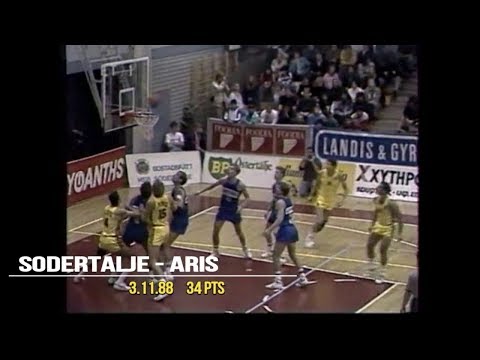 Nick Galis (Södertälje BBK - Aris  3/11/88)  34pts