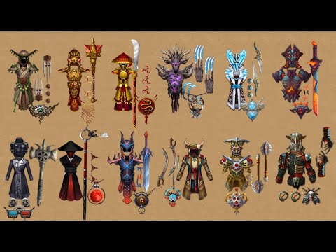 Shadow Fight 2 || All 12 Mythical Sets vs All Bosses「iOS/Android Gameplay」