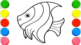 How To Draw cute fish Drawing, Painting & Coloring For Kids and Toddlers_ Child Art 🐋🌈