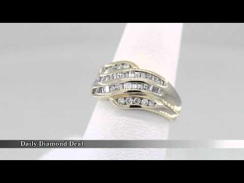 14K Yellow Gold Womens Diamond Swirl Ring 0.75CT