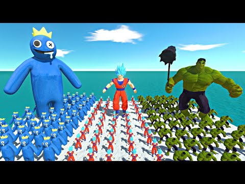 Rainbow Friends Blue vs Son Goku vs Hulk - Animal Revolt Battle Simulator