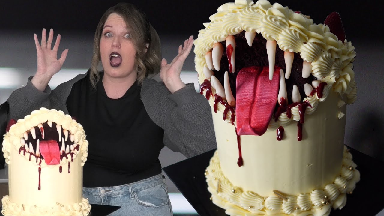 Attempting Halloween CAKE Trends - how to make a Monster/ mimic cake!!