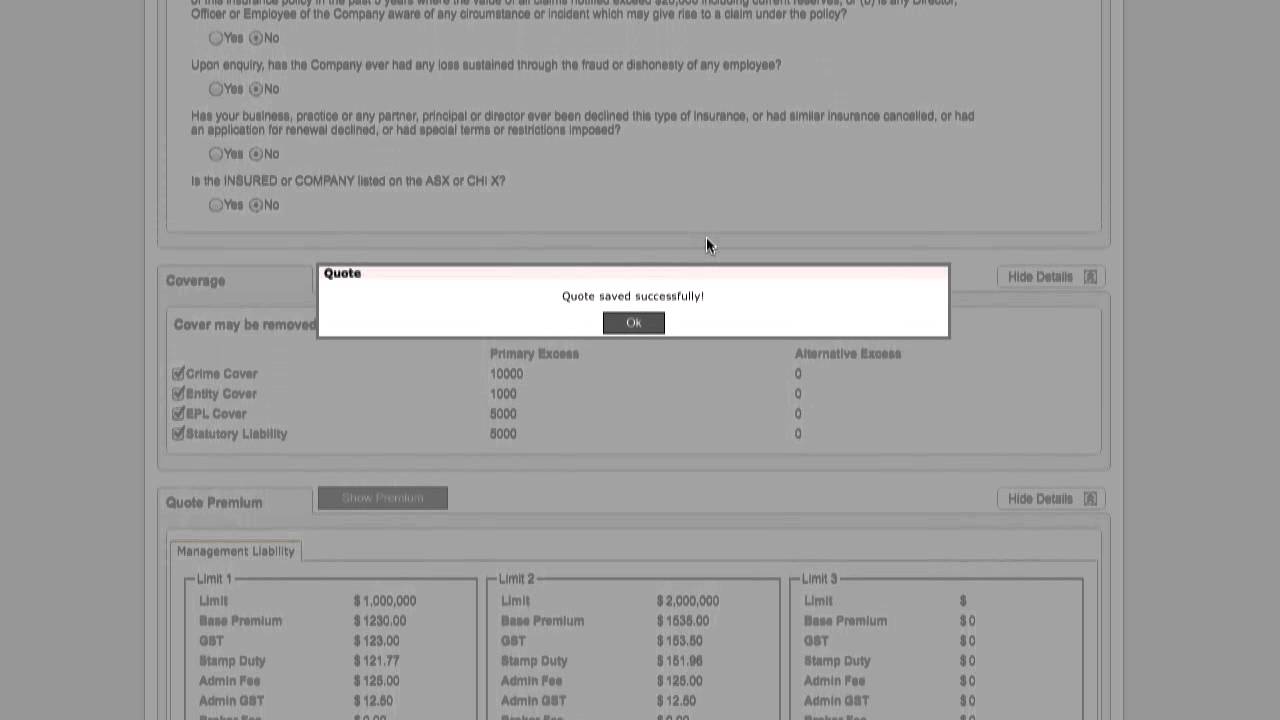 Creating a new business quote