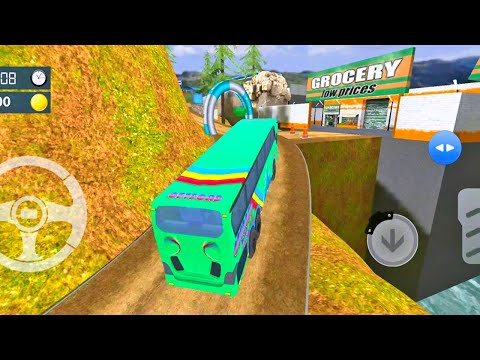 Green Offroad Bus Passenger Pick & Drop Driving | Bus Game | Green Bus Mountain Racing Game