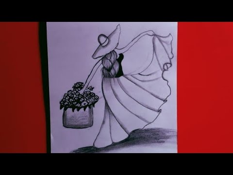 How to Draw a Backside Girl with Flowers - Pencil Sketch || Girl Drawing for Beginners || ..