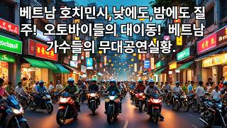 베트남 호치민시 부이비엔 맥주거리  입구 사거리 오토바이들의 대 이동상황 진풍경과 베트남 현역가수들의 공연실…