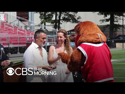 Nearly 30 years after their homecoming coronation, reunited duo ties the knot at their alma mater
