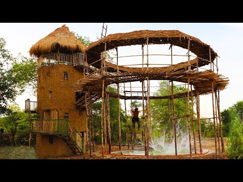 Build five - story mud house with swimming pooland build hut around swimming pool (full video)