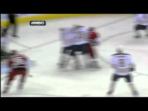 Jhonas Enroth helmet-less pad save 4/3/11