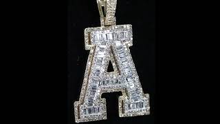 10k White and Yellow Gold Diamond Letter A Pendant TDW = 3.50 Cts