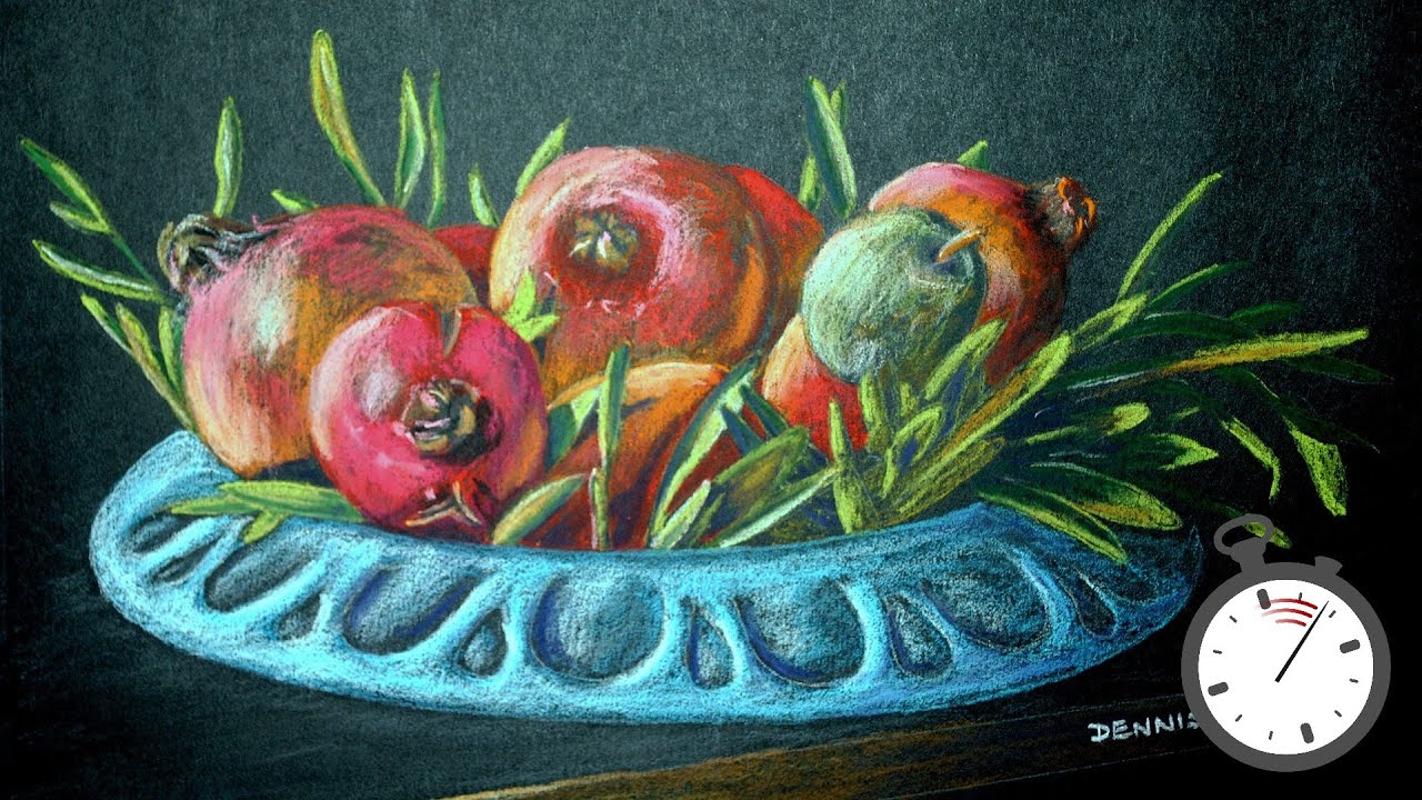Still life drawing tutorial - Bowl of pomegranates time lapse