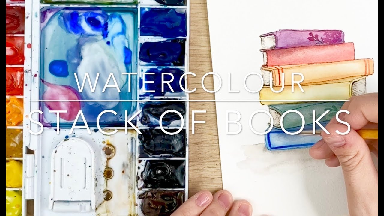 Watercolour Stack of Books