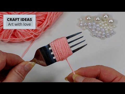 Superb Woolen Flower Making Trick Using Fork - Hand Embroidery Amazing Flower Design - Sewing Hack