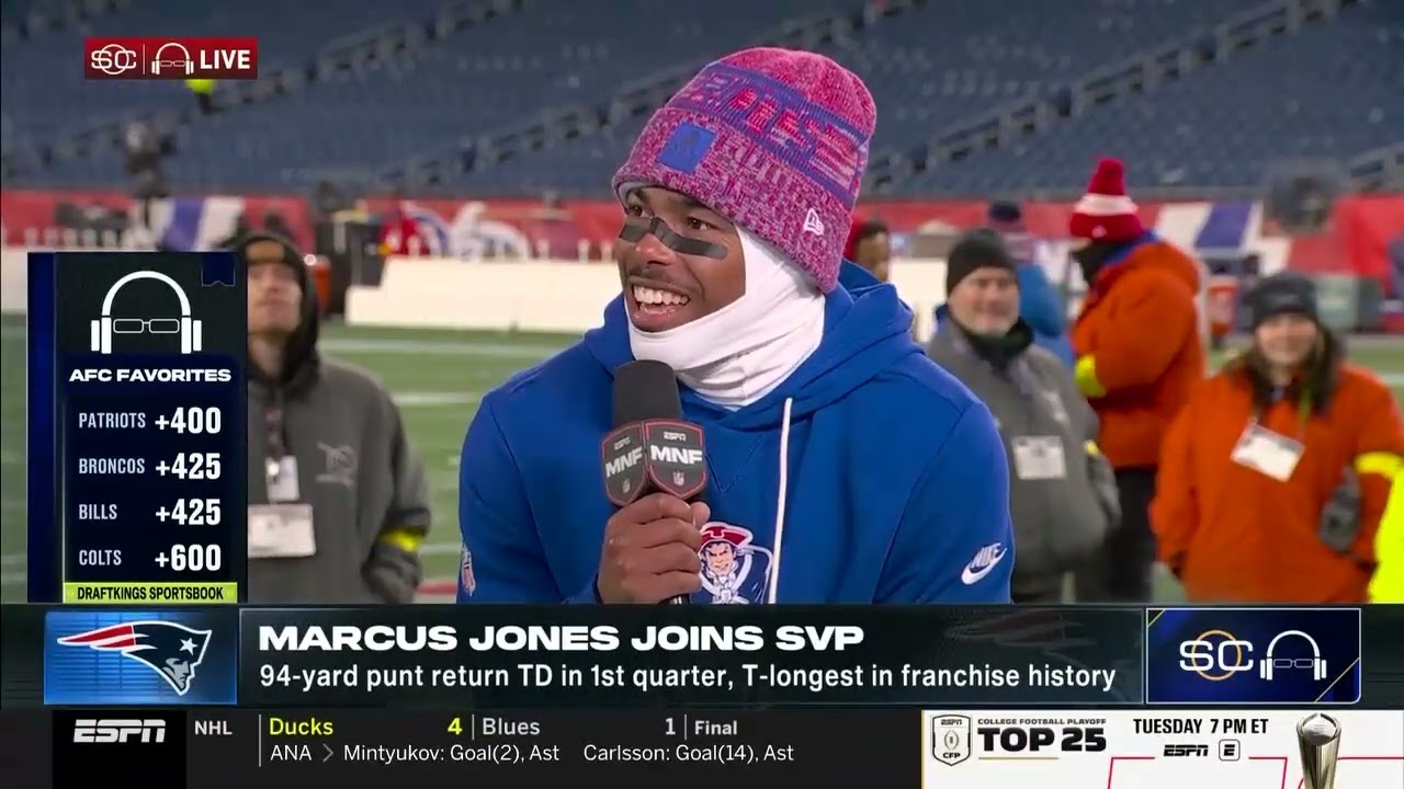 Marcus Jones Joins Scott Van Pelt on ESPN Following Primetime Win vs. Giants | New England Patriots