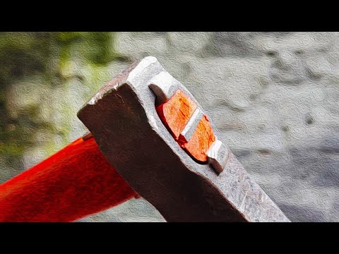 Special way to attach axe handle so it never falls off