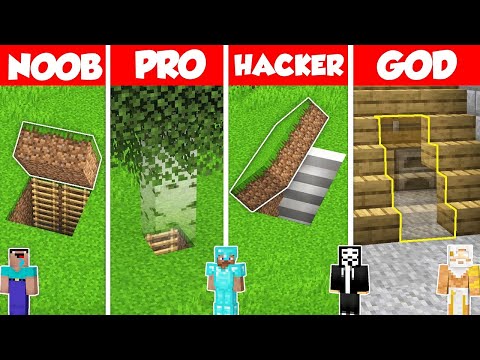 Noob Builder - Minecraft - UNDERGROUND HOUSE BASE BUILD CHALLENGE - Minecraft Battle: NOOB vs PRO vs HACKER vs GOD / Animation