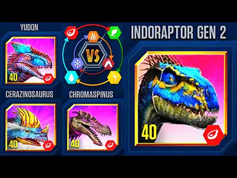 CHROMASPINUS VS YUDON VS CERAZINOSAURUS VS INDORAPTOR GEN 2 | JURASSIC WORLD THE GAME